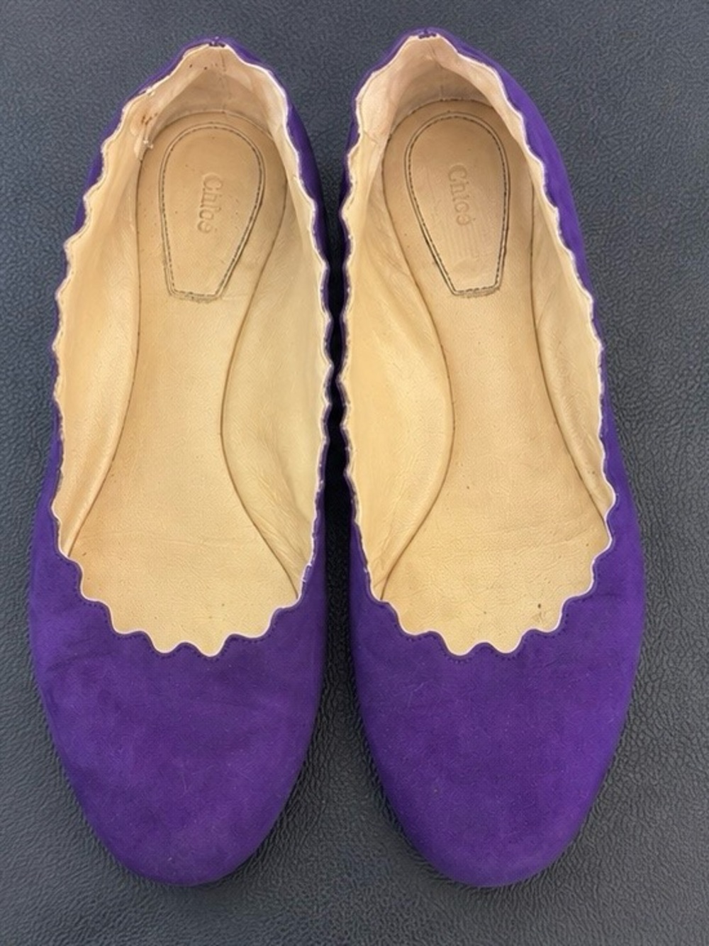Chloe Purple Scalloped Suede Ballet Flats